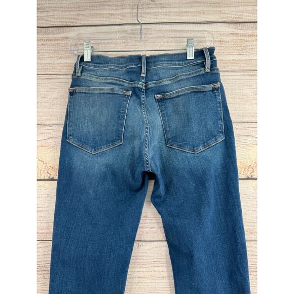 FRAME Denim Distressed Le High Skinny Crop Jeans Women's 27 Blue Medium Wash - Picture 4 of 14